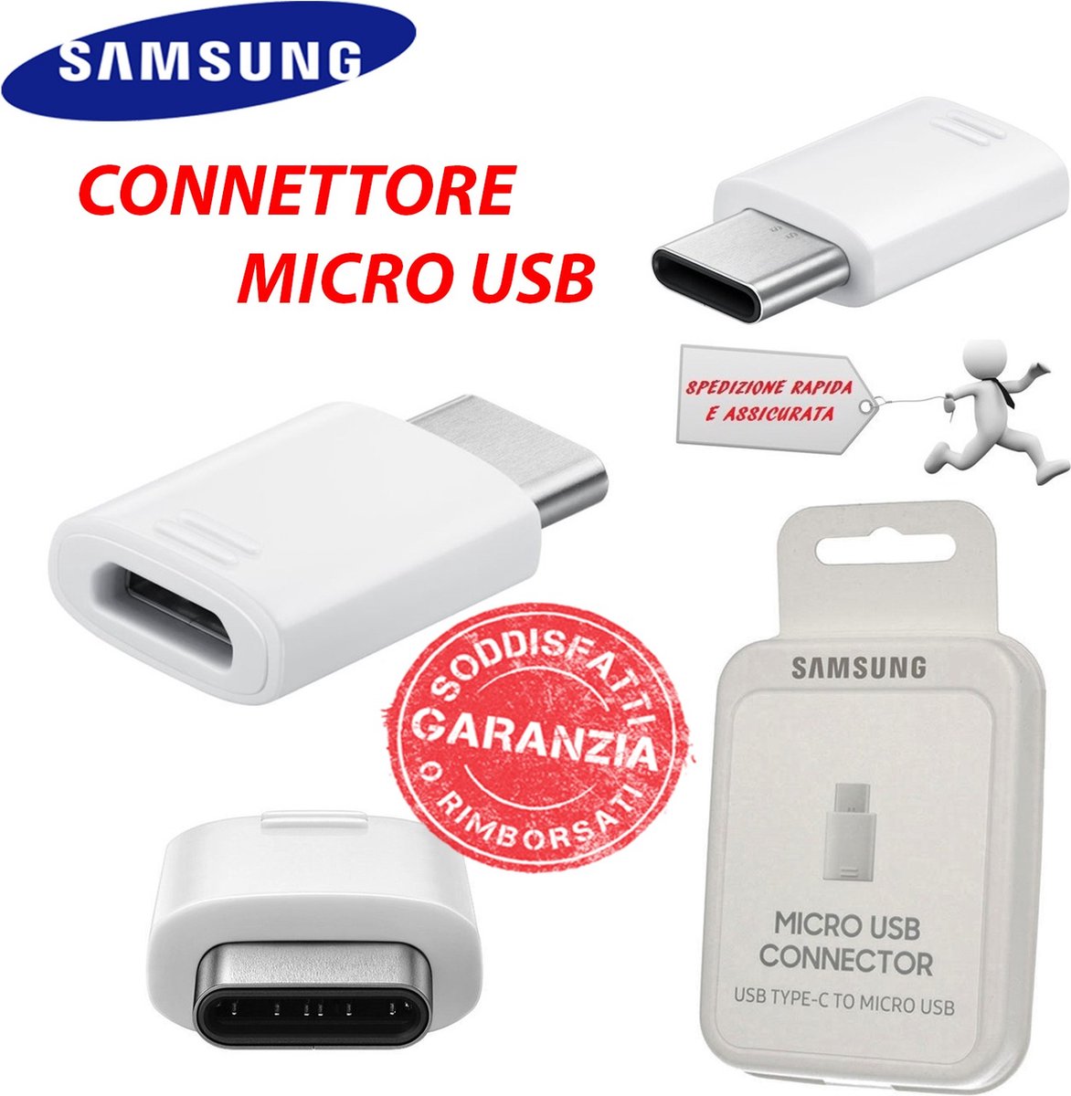 Adaptateur Samsung Micro USB vers USB Type C GN930B / Noir