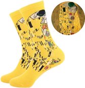 Kunstsokken - De Kus - Gustav Klimt - Sokken Dames/Heren maat 38-42 - Geel/Schilderij