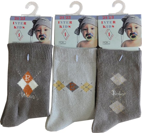 Baby - kinder sokjes jaquard - 19/20 - unisex - 90% katoen - naadloos - 12 PAAR - chaussettes socks