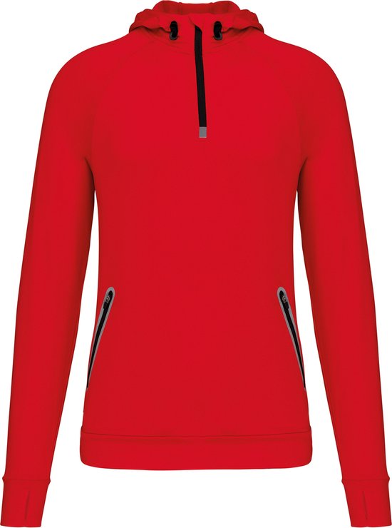 Unisex sportsweater met capuchon en driekwarts halsrits 'Proact' Red - L