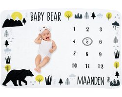 Frummel Mijlpaaldeken ‘Bear’ – Milestone deken – Mijlpaal baby – Kraamcadeau Jongen – Kraamcadeau Meisje – Baby Shower Cadeau – Baby Cadeau – Mijlpaaldeken in het Nederlands – 100 x 150 cm
