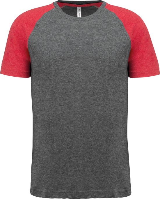 Tweekleurig triblend sportshirt heren Grey Heather/Sporty Red - XS