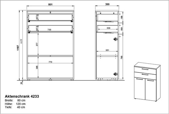 Lage archiefkast Osmond 80cm met 2 deuren & 2 open vakken - eik/grafiet