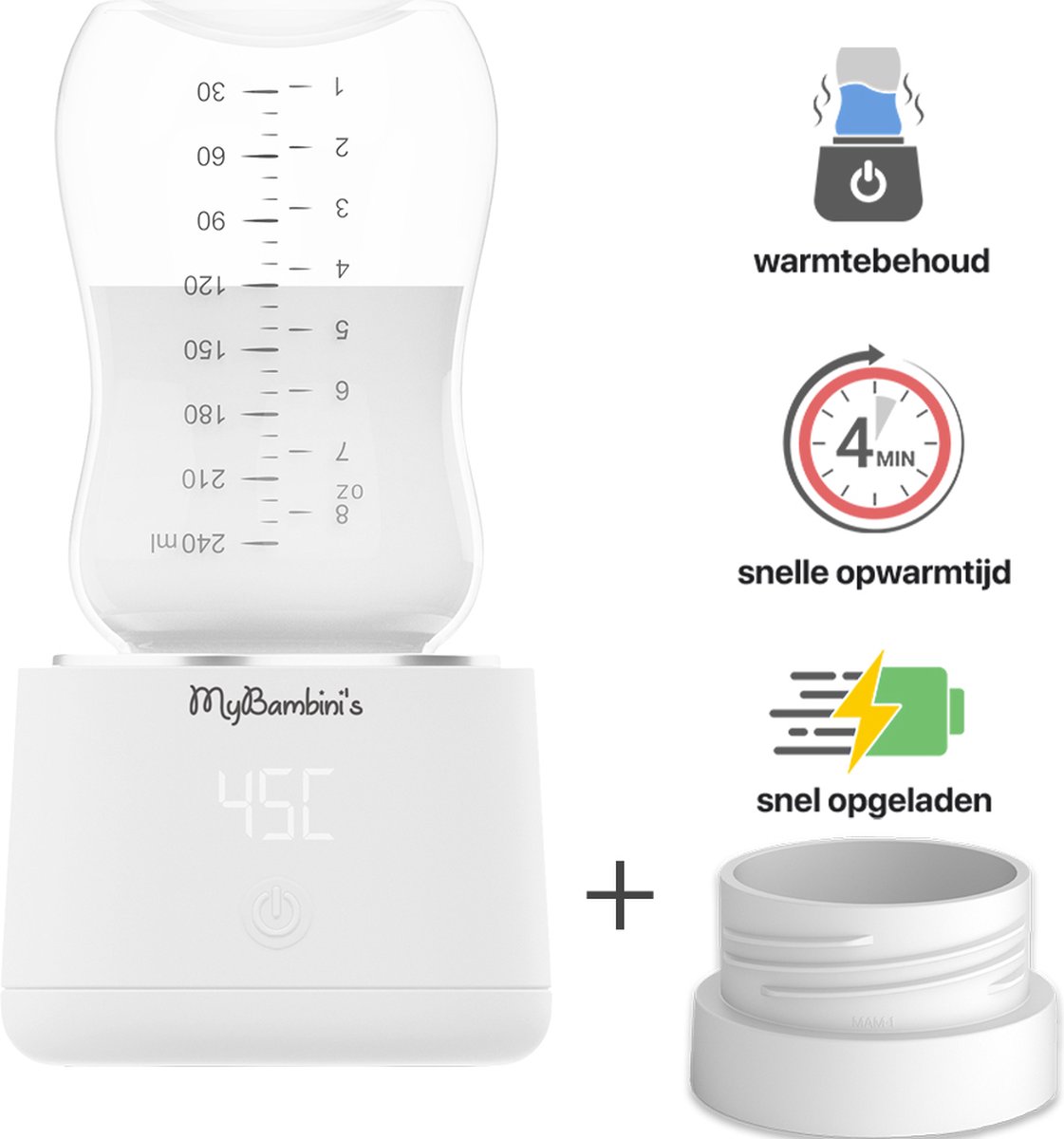 Goedkoopste MyBambini's Flessenwarmer Pro™ - Draagbare Baby Flessenwarmer voor Onderweg - Wit - Geschikt voor MAM, Lansinoh, NIP & Nanobebe (brede hals