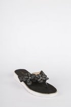 Mooie slippers met bloemen - dames - zwart - maat 36