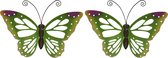 Set van 2x stuks grote groene vlinders/muurvlinders 51x38 cm cm tuindecoratie - Tuindecoratie vlinders - Tuinvlinders/muurvlinders