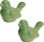 Set van 2x stuks tuinbeeld vogel groen staart omhoog 12 cm - Tuin decoratie dieren beelden