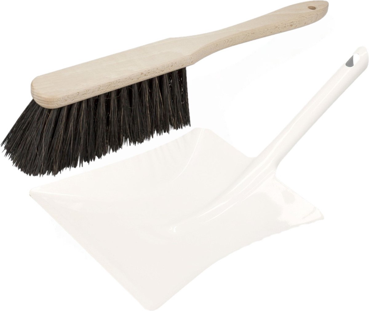Goedkoopste Stoffer en blik wit van metaal/hout/Arenga vezel met lange steel voor binnen - Zachte borstel/handveger