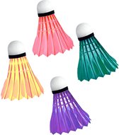Volants de Badminton Ressorts 4 pièces colorées - Accessoires de Badminton - Volants de badminton avec plumes colorées - Pack de 4 - Accessoires de badminton Premium