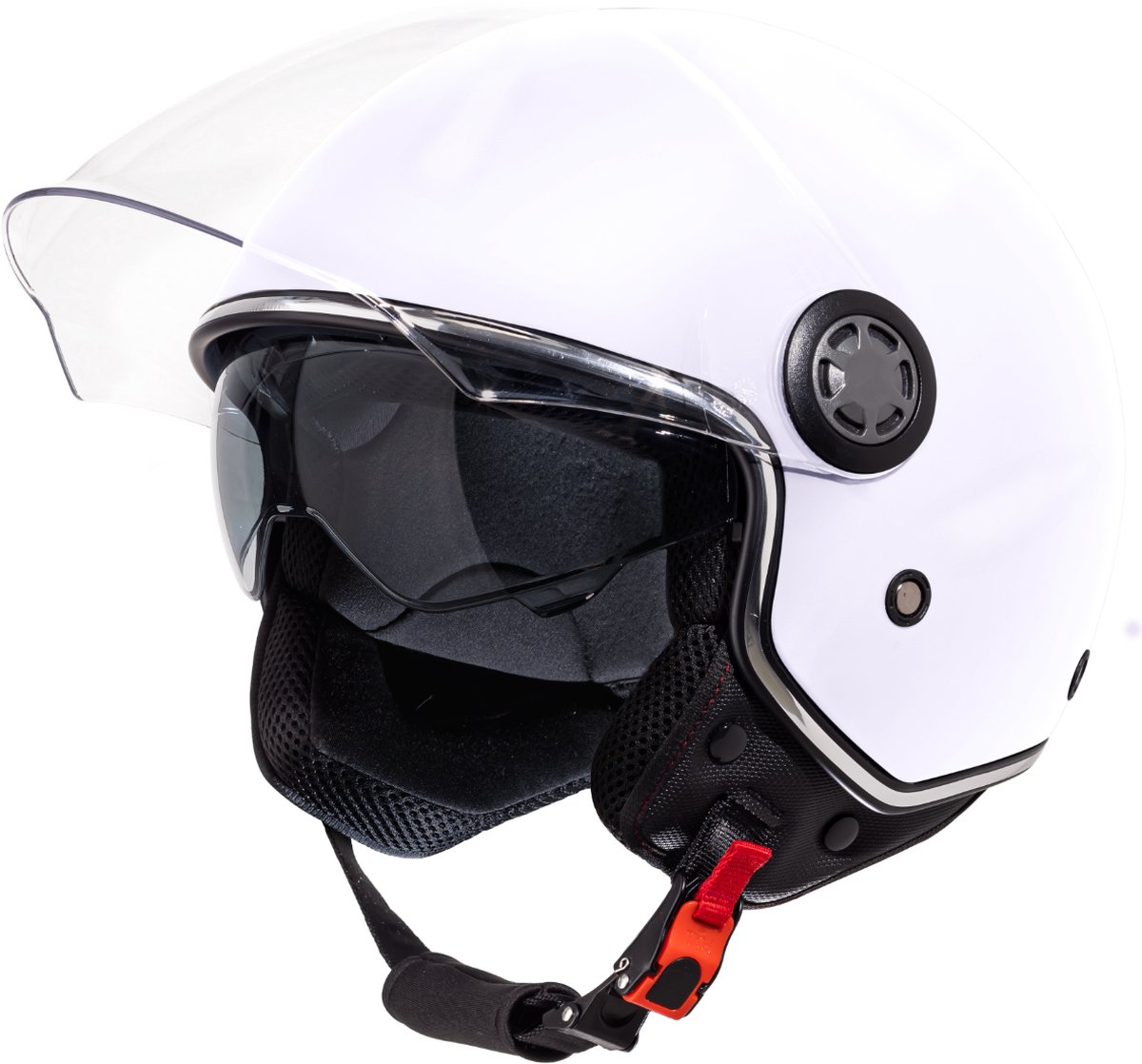 VINZ Pavia Scooter Helm met Zonnevizier / Jethelm / Brommer Helm / Motorhelm / Scooterhelm Retro / Snorfiets helm / Snorscooter helm - Geschikt Voor Helmplicht Blauw Kenteken - Wit