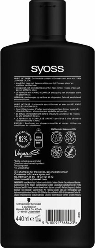 Syoss - Oleo Intense - Shampooing - Soins capillaires - Pack économique - 6 x 440 ml