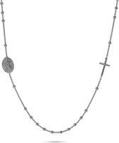 Twice As Nice Halsketting in zilver, bolletjes ketting met kruis en ovale munt  42 cm+3 cm