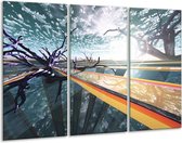 GroepArt - Schilderij -  Abstract - Geel, Grijs, Blauw - 120x80cm 3Luik - 6000+ Schilderijen 0p Canvas Art Collectie