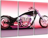 GroepArt - Schilderij -  Motor - Paars, Roze, Zwart - 120x80cm 3Luik - 6000+ Schilderijen 0p Canvas Art Collectie