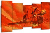 GroepArt - Canvas Schilderij - Roos - Oranje, Rood, Geel - 150x80cm 5Luik- Groot Collectie Schilderijen Op Canvas En Wanddecoraties