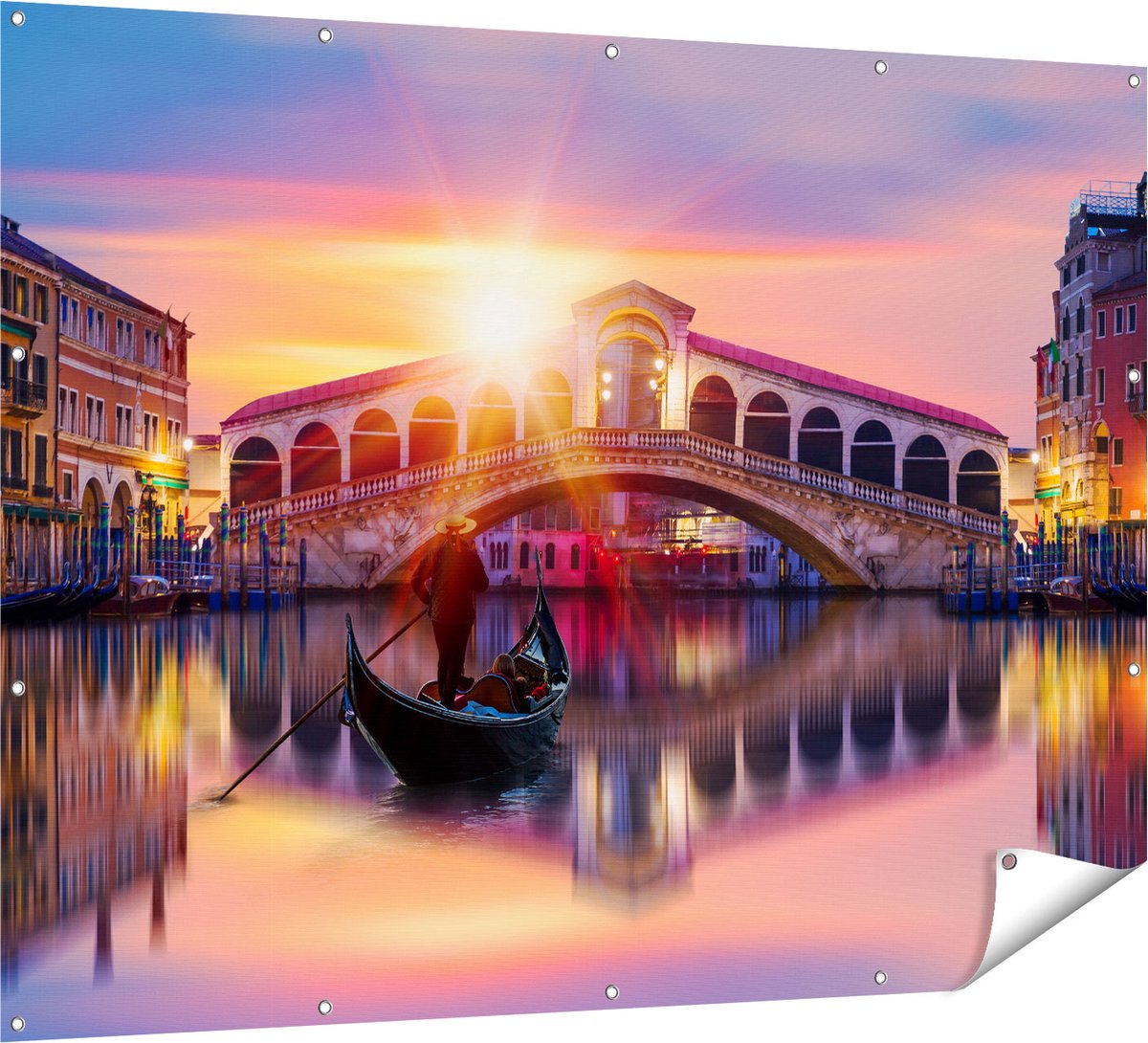 Gards Tuinposter Gondel bij de Rialtobrug in Veneti�, Itali� - 160x120 cm - Tuindoek - Tuindecoratie - Wanddecoratie buiten - Tuinschilderij Multikleur