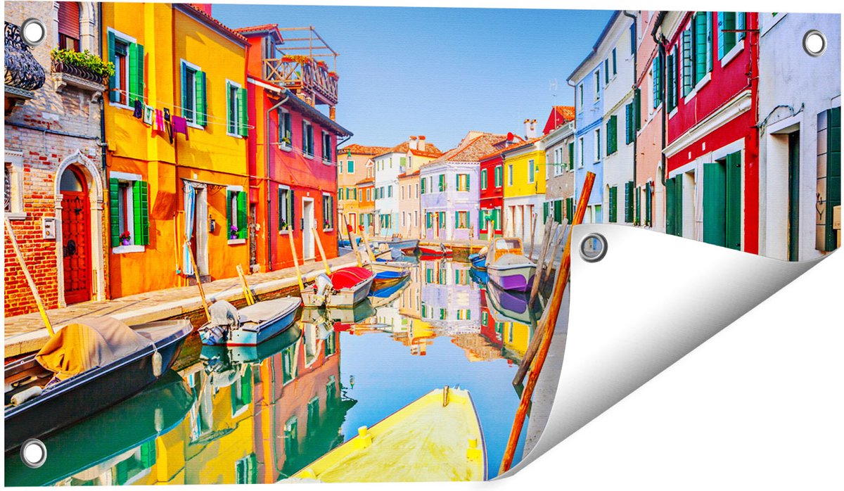 Gards Tuinposter Kleurrijke Huisjes aan het Water in Veneti� - 60x30 cm - Tuindoek - Tuindecoratie - Wanddecoratie buiten - Tuinschilderij Multikleur