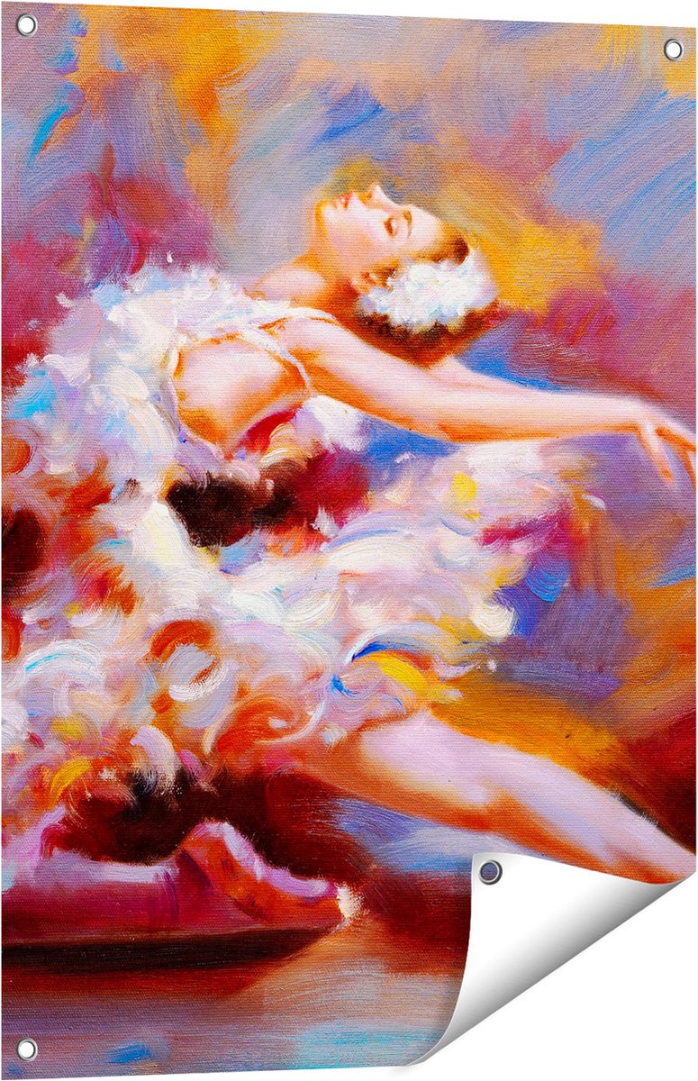 Gards Tuinposter Ballerina van Olieverf - Ballet - 60x80 cm - Tuindoek - Tuindecoratie - Wanddecoratie buiten - Tuinschilderij Multikleur