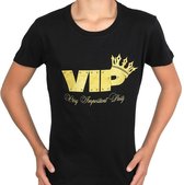 Dames en heren t-shirt VIP zwart met goud maat XL - t-shirt - VIP - zwart - goud - verjaardag - vrijgezellenfeest - jubileum