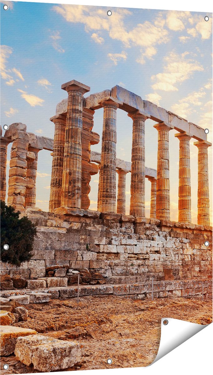 Gards Tuinposter Tempel van Poseidon in Athene, Griekenland - 80x120 cm - Tuindoek - Tuindecoratie - Wanddecoratie buiten - Tuinschilderij Multikleur