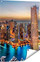 Gards Tuinposter Dubai Haven met de Stad - 60x80 cm - Tuindoek - Tuindecoratie - Wanddecoratie buiten - Tuinschilderij