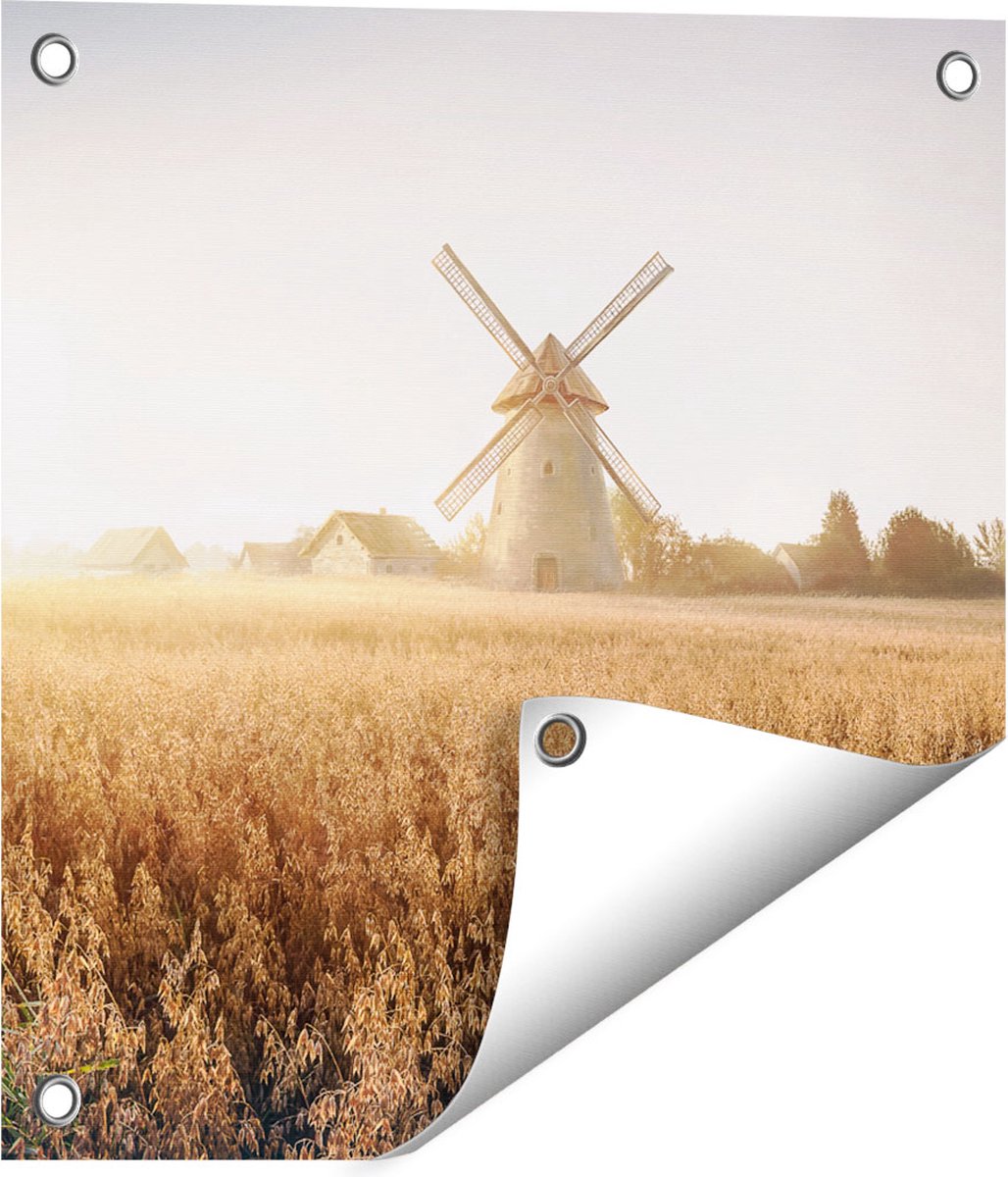 Gards Tuinposter Windmolen in het Veld - 40x40 cm - Tuindoek - Tuindecoratie - Wanddecoratie buiten - Tuinschilderij Multikleur
