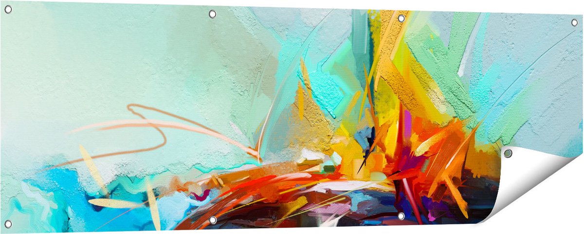 Gards Tuinposter Abstracte Kunst - Kampvuur - 150x50 cm - Tuindoek - Tuindecoratie - Wanddecoratie buiten - Tuinschilderij Multikleur