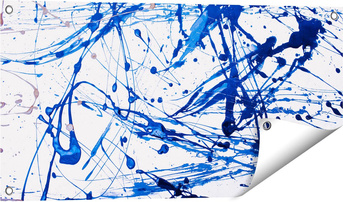 Gards Tuinposter Abstracte Kunst Blauwe Verf - 80x40 cm - Tuindoek - Tuindecoratie - Wanddecoratie buiten - Tuinschilderij Multikleur
