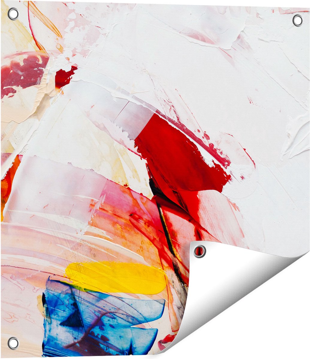 Gards Tuinposter Abstracte Kunst van Verf Kleuren - 50x50 cm - Tuindoek - Tuindecoratie - Wanddecoratie buiten - Tuinschilderij Multikleur
