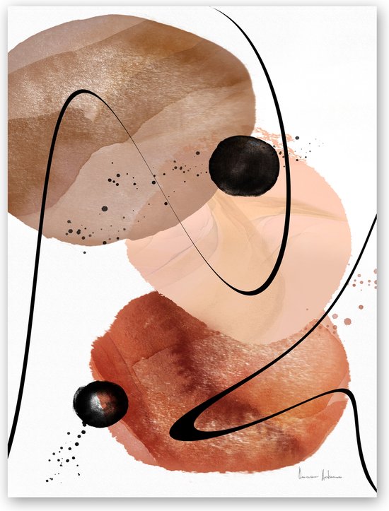 Poster / Papier - Reproduktie / Kunstwerk / Kunst / Abstract / - Wit / zwart / bruin / creme - 60 x 90 cm