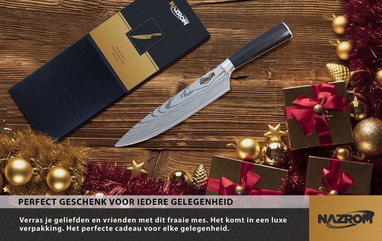 NAZROM® Professioneel Koksmes 20 CM, Inclusief Mesbeschermer, Duurzaam En Vlijmscherp