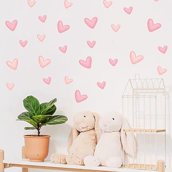 Stickerkamer® - Muursticker - Stickers muraux - Hartjes - Rose - Fille - Décoration murale - Autocollants - Mur - Ameublement