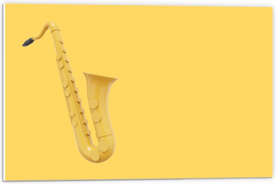 PVC Schuimplaat- Gele Saxofoon tegen Gele Achtergrond - 60x40 cm Foto op PVC Schuimplaat