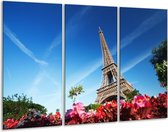 GroepArt - Schilderij -  Parijs, Eiffeltoren - Blauw, Rood, Groen - 120x80cm 3Luik - 6000+ Schilderijen 0p Canvas Art Collectie