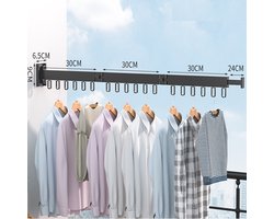 Inklapbaar en Uitklapbaar Ruimtebesparend Wasgoed Droogrek - Zwart - Multifunctionele Waslijn Met Muur Bevestiging - Met Haakjes Voor Klerenhangers - Aluminium - Hang U Was Naar Binnen of Naar Buiten - Kan Ook In Klerenkasten Worden Geïnstalleerd