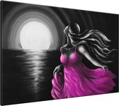 Schilderij - Vrouw - Paars , Roze, Grijs - 120x70cm 1Luik - GroepArt - Handgeschilderd Schilderij - Canvas Schilderij - Wanddecoratie - Woonkamer - Slaapkamer - Geschilderd Door Onze Kunstenaars 2000+Collectie Maatwerk Mogelijk