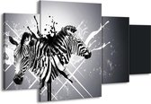 GroepArt - Schilderij -  Modern, Zebra - Zwart, Wit, Grijs - 160x90cm 4Luik - Schilderij Op Canvas - Foto Op Canvas
