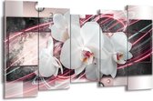 GroepArt - Canvas Schilderij - Orchidee, Bloemen - Roze, Grijs, Wit - 150x80cm 5Luik- Groot Collectie Schilderijen Op Canvas En Wanddecoraties