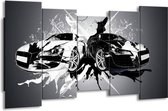 GroepArt - Canvas Schilderij - Audi, Auto - Zwart, Wit, Grijs - 150x80cm 5Luik- Groot Collectie Schilderijen Op Canvas En Wanddecoraties