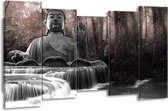 GroepArt - Canvas Schilderij - Boeddha, Natuur - Grijs, Bruin - 150x80cm 5Luik- Groot Collectie Schilderijen Op Canvas En Wanddecoraties