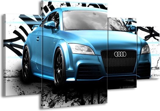 GroepArt - Schilderij -  Audi, Auto - Blauw, Zwart, Grijs - 160x90cm 4Luik - Schilderij Op Canvas - Foto Op Canvas
