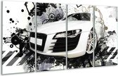 GroepArt - Glasschilderij - Audi - Wit, Zwart, Grijs - 160x80cm 4Luik - Foto Op Glas - Geen Acrylglas Schilderij - 6000+ Glasschilderijen Collectie - Wanddecoratie