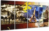 GroepArt - Glasschilderij - Modern - Geel, Blauw, Rood - 160x80cm 4Luik - Foto Op Glas - Geen Acrylglas Schilderij - 6000+ Glasschilderijen Collectie - Wanddecoratie