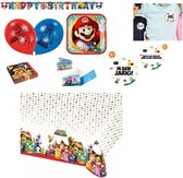 Super Mario - Verjaardag - Feestpakket - Feestartikelen - Kinderfeest - Verjaardag - Versiering - Slingers - Bordjes - Servetten - Tafelkleed - Uitnodigingen - Ballonnen.