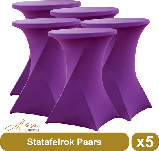 Jupe de table debout violet 80 cm par 5 - Table de fête - Jupe de table Alora pour table debout - Housse de table debout - Mariage - Cocktail - Rok Stretch - Set de 5