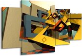 GroepArt - Schilderij -  Abstract - Geel, Grijs, Zwart - 160x90cm 4Luik - Schilderij Op Canvas - Foto Op Canvas
