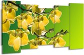 GroepArt - Canvas Schilderij - Orchidee - Geel, Groen, Wit - 150x80cm 5Luik- Groot Collectie Schilderijen Op Canvas En Wanddecoraties