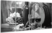 GroepArt - Glasschilderij - Wijn, Keuken - Zwart, Wit, Grijs - 160x80cm 4Luik - Foto Op Glas - Geen Acrylglas Schilderij - 6000+ Glasschilderijen Collectie - Wanddecoratie