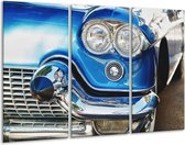 Glasschilderij Oldtimer, Auto - Blauw, Grijs, Zilver - 120x80cm 3Luik - Foto Op Glas - Geen Acrylglas Schilderij - GroepArt 6000+ Glas Art Collectie - Maatwerk Mogelijk