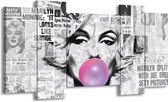 GroepArt - Schilderij - Marilyn Monroe - Zwart, Grijs, Paars - 120x65cm 5Luik - Foto Op Canvas - GroepArt 6000+ Schilderijen 0p Canvas Art Collectie - Wanddecoratie